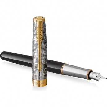 Ручка перьевая PARKER SONNET PREMIUM F537 METAL BLACK GT F золото 18K